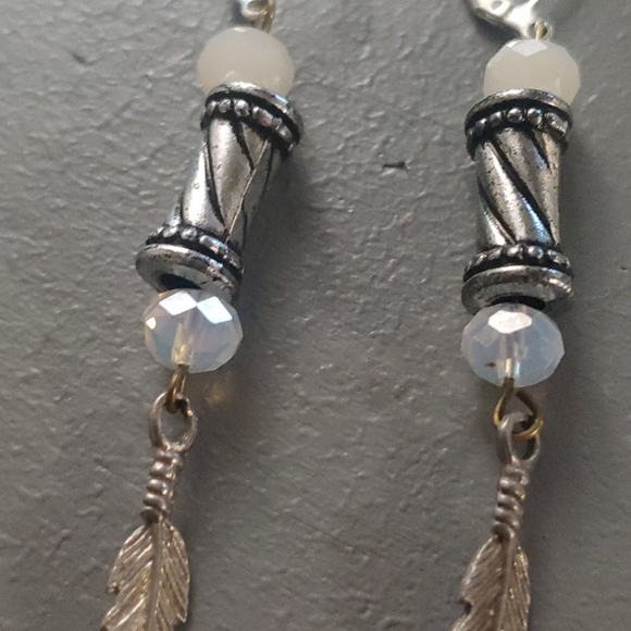 Dangle Silver Feather Earrings - Picture 2 of 4